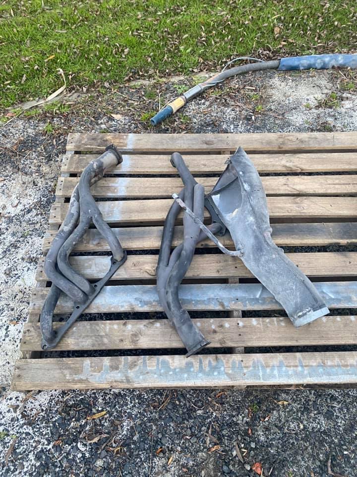 Couple of car parts blasted from a chev bel air and a trailer frame cleaned up ready for paint